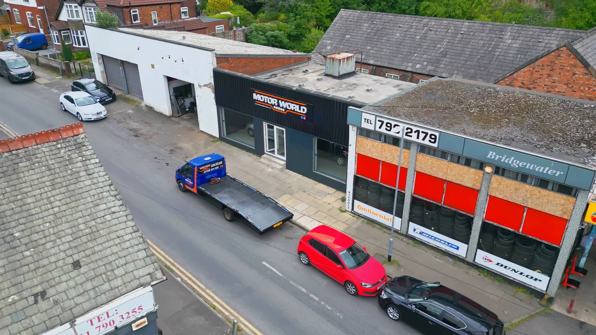 Aerial view of the MotorWorld unit from the front