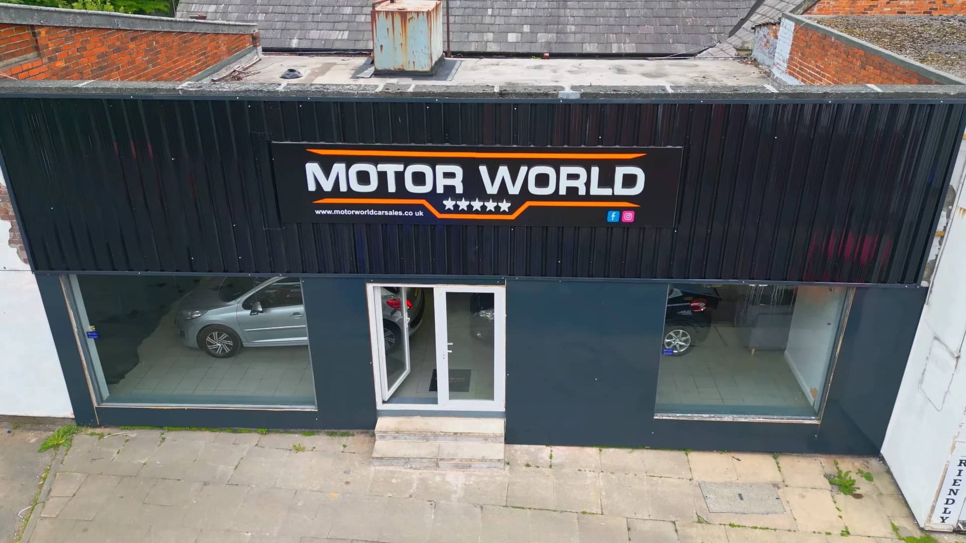 Aerial view of the MotorWorld unit from the side