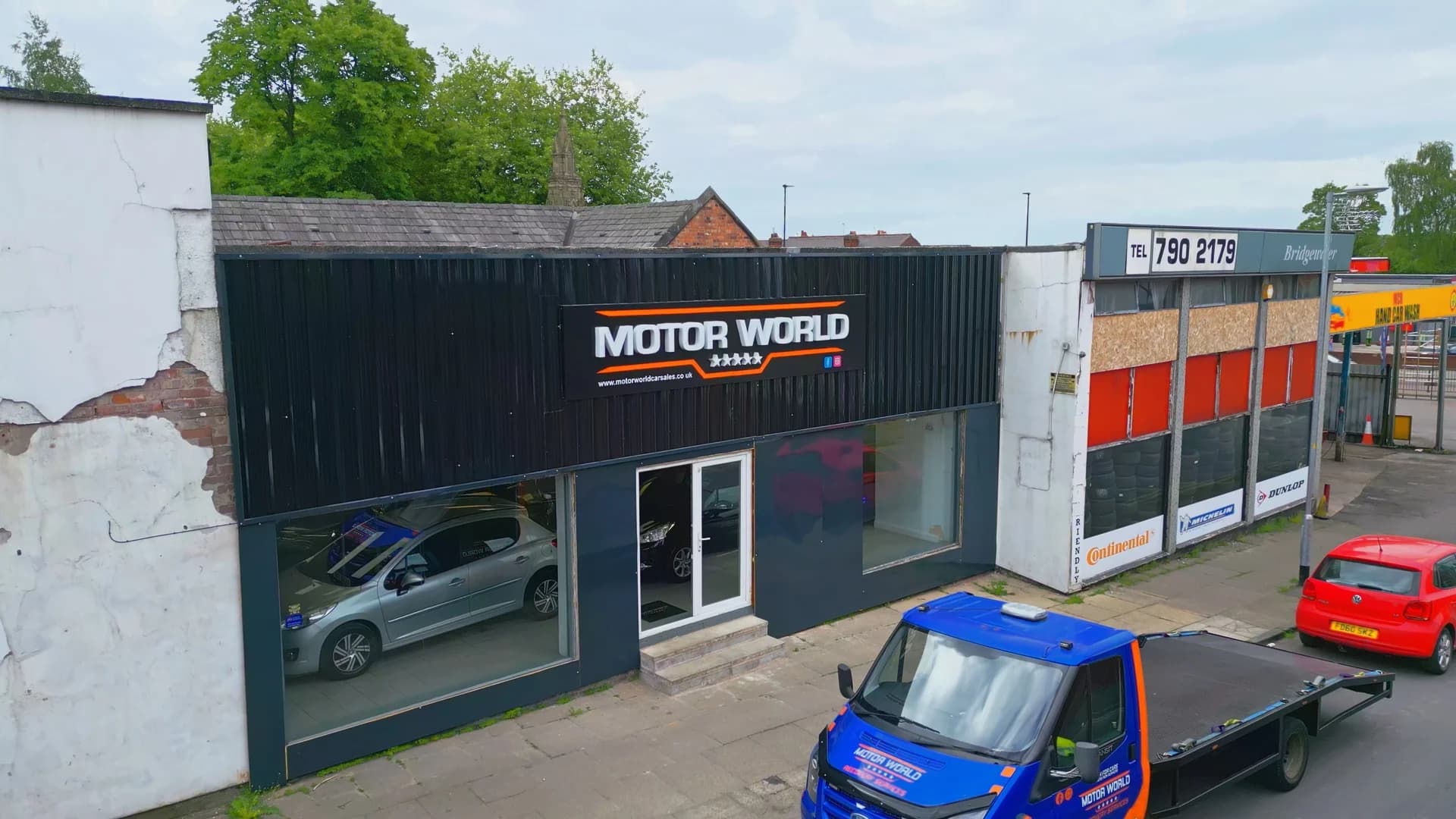 Wide shot of the MotorWorld unit exterior in Walkden