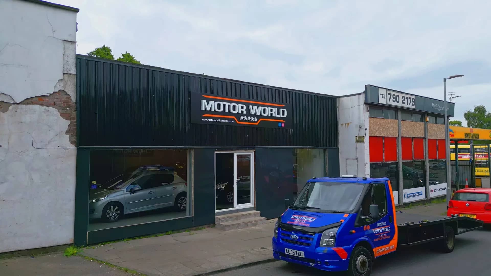 Wide shot of the MotorWorld unit exterior in Walkden